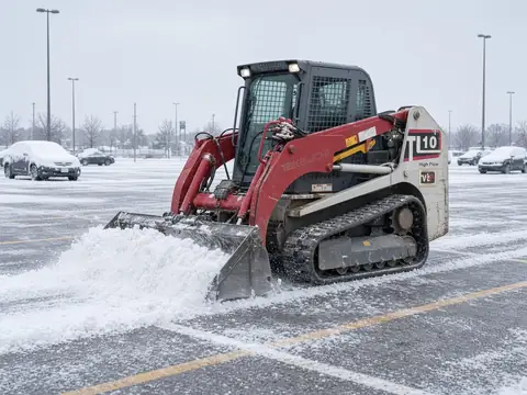 Takeuchi TL10 clearing snow from a parking lot