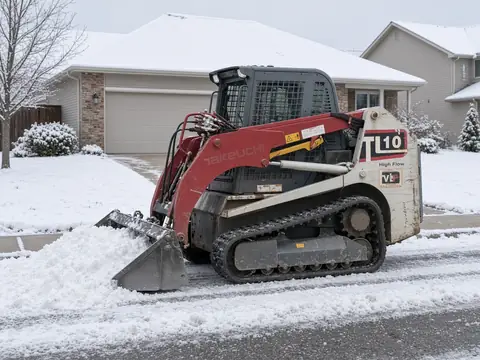 Takeuchi TL10 clearing snow from a residential street